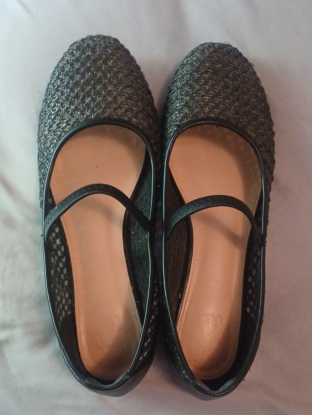 New York & Company Black Woven Mary Jane Flats